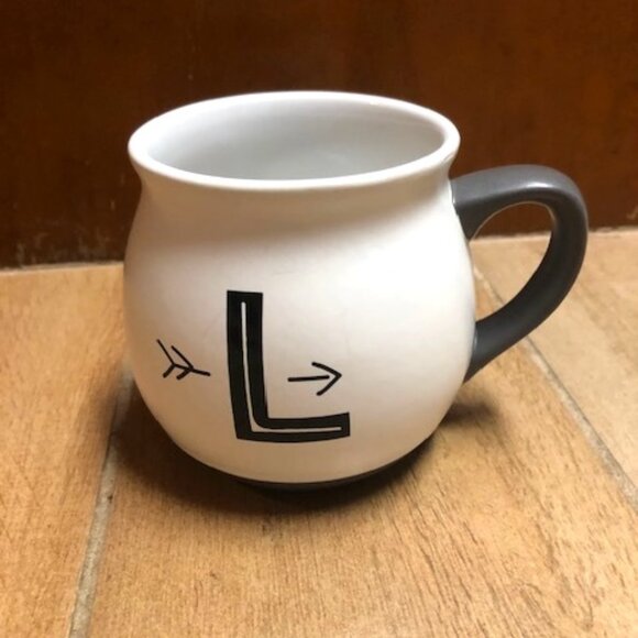 Threshold 16 oz Stoneware Mug Gray and Ivory with letter L - Picture 1 of 4